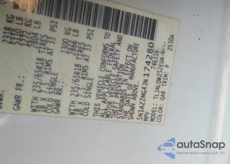 2018 Nissan Murano Sv z USA, uszkodzony, nr VIN 5N1AZ2MG4JN174280